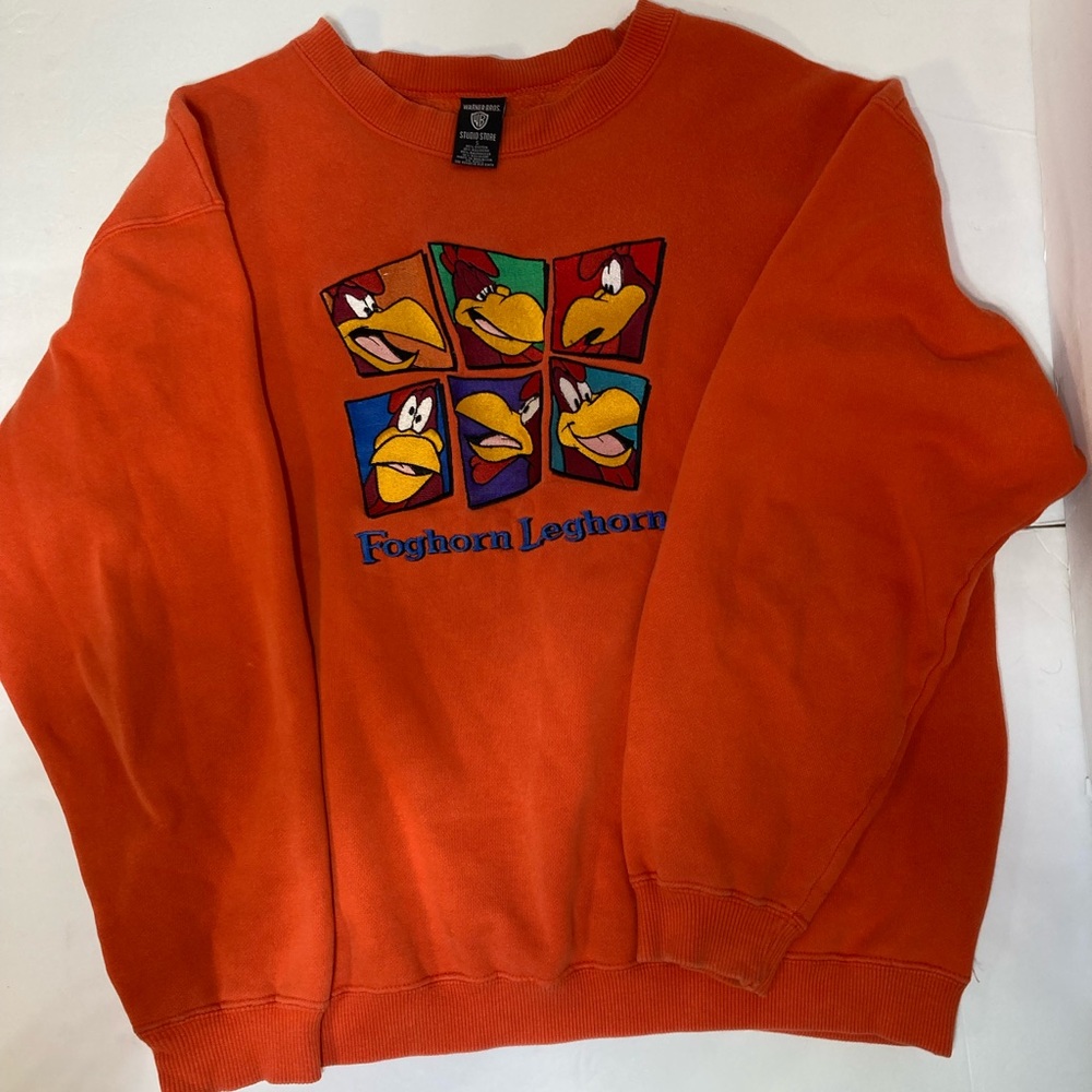 VTG Warner bros. Studio store foghorn leghorn orange embroidered sweatshirt